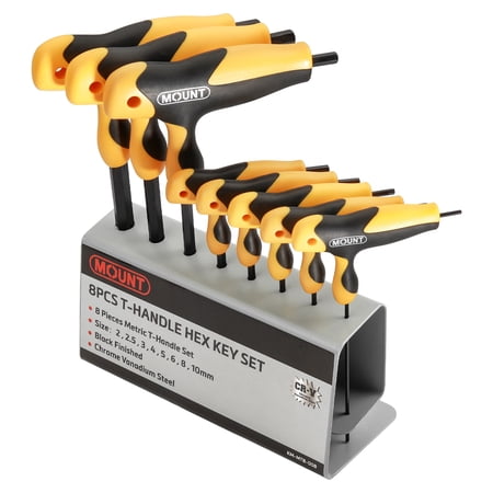 Mount 8PCS T-Handle Hex Key Set with Stand, Metric