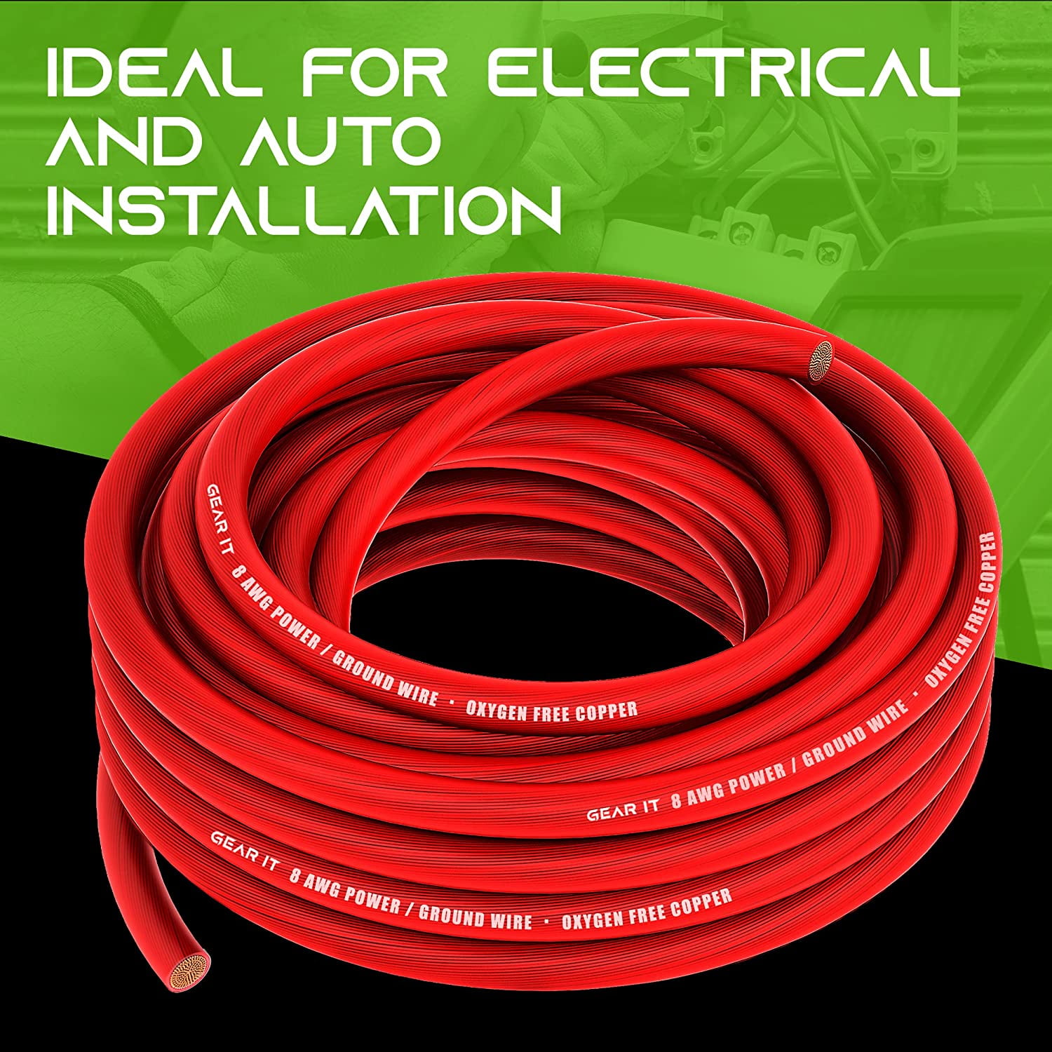 GearIT 8 Gauge Wire Oxygen Free Copper OFC (25ft - Red Translucent) 8 AWG - Primary Automotive Wire Power/Ground, Battery Cable, Car Audio Speaker, RV Trailer, Amp, Electrical 8ga - 25 Feet