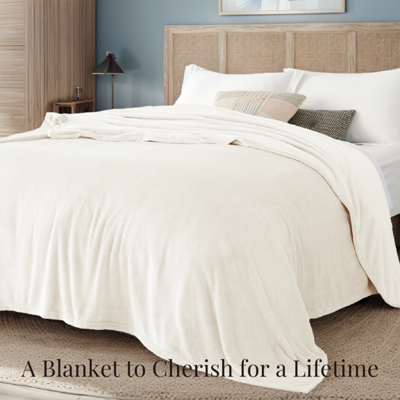 U by Bedsure Fleece Blanket Queen Blanket Cream, 260GSM Soft Lightweight Plush Fuzzy Cozy, 89X89 inches