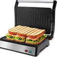 thumbnail image 6 of Panini Press, 1200W Sandwich Maker and Electric Indoor Grill with Ceramic Non-Stick Coated Plates, Opens 180°to Fit Size of Food, Stainless Steel Surface & Removable Drip Tray, Silver, 6 of 6