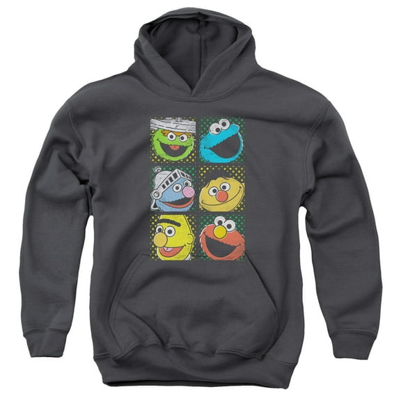 Sesame Street - Group Squares - Youth Hooded Sweatshirt - Large