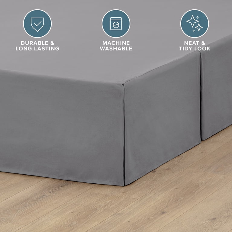 Double Brushed Premium 1800 Queen Bed Skirt, Gray, 15" Drop photo 3