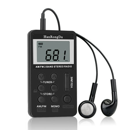 HanRongDa HRD-103 Digital Radio 2 Band Stereo Receiver Portable Pocket Radio w Headphones LCD Screen Rechargeable Battery Lanyard