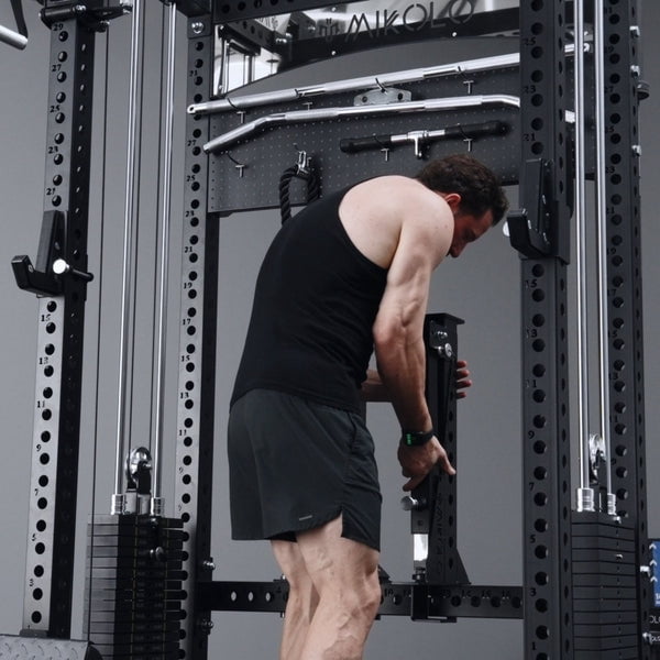Mikolo Anubis-2.0 Smith Machine with Weight Stack, 3“×3” All-in-One Power Cage with LAT Pulldown & Cable Crossover, 3200LBS Multi-Function Trainer with Aluminum Pulley System with Weight Bench