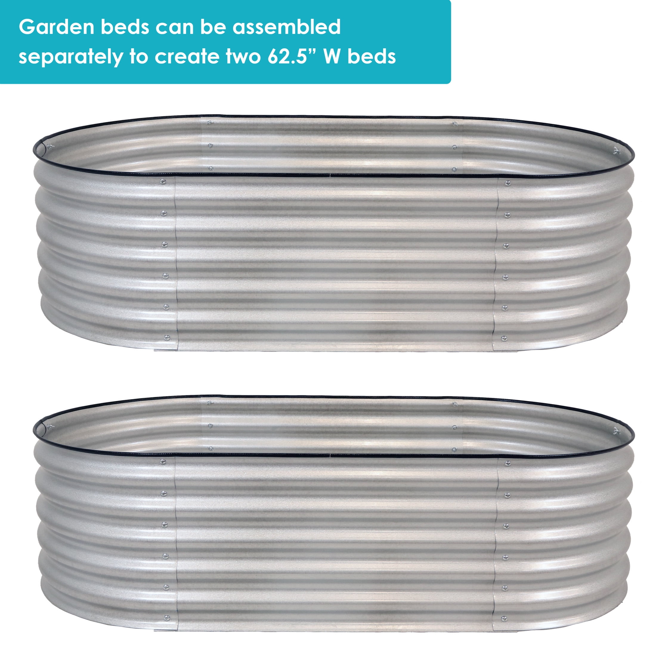 Sunnydaze 62.5" x 32" x 32" Oval Silver Steel Stackable Raised Garden Bed