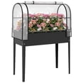 thumbnail image 2 of Outsunny Raised Garden Bed with Flip-Up Greenhouse Cover, Metal Elevated Garden Bed with Legs and Drainage Hole, Black, 2 of 9