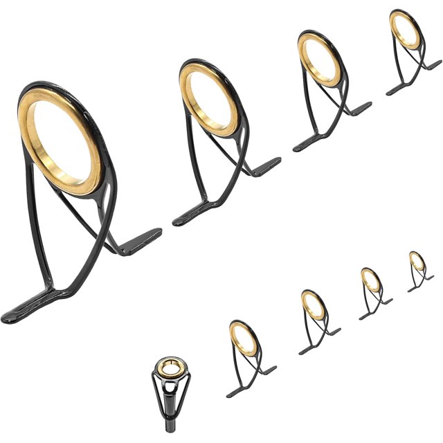 czcpp-9 Pieces Fishing Rod Repair Kit, Double Legs Fishing Rod Guides Rings, Stainless Steel Rod Top Tips Replacement Ceramic Guide Rod Eyelet (Gold, Black)