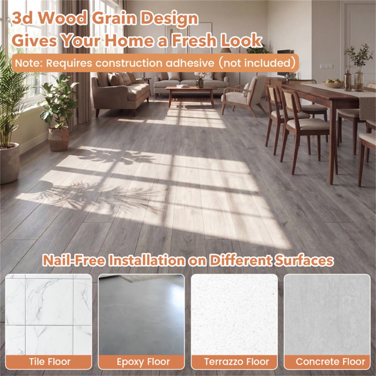 48-Pack Wood Look Vinyl Plank Flooring 36 Sq.Ft Waterproof PVC Floor Tiles for Home Bedroom Kitchen Gray