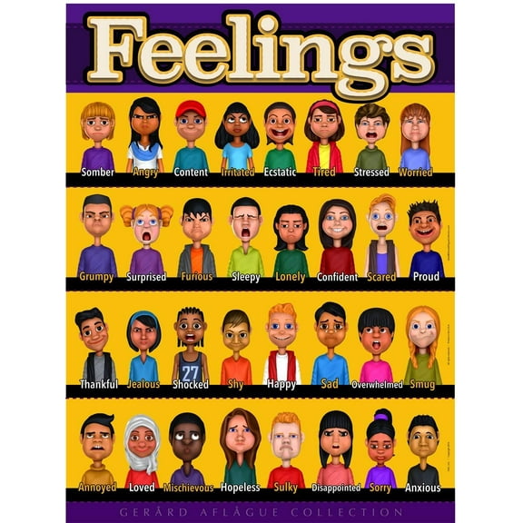 Gerard Aflague Collection 18" x 24" New Kids Feelings Educational Visual Aid - 100-lb Poster Print, Semi-Gloss Coating