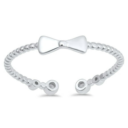 Open Ribbon Bowtie Bow Tie Bead Cute Ring ( Sizes 3 4 5 6 7 8 9 10 ) .925 Sterling Silver Band Rings by Sac Silver (Size