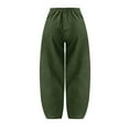 thumbnail image 5 of Keeccty Women Casual Pants Cotton Hemp Slacks Elastic Waist Pocket Wide Leg Pants, 5 of 5