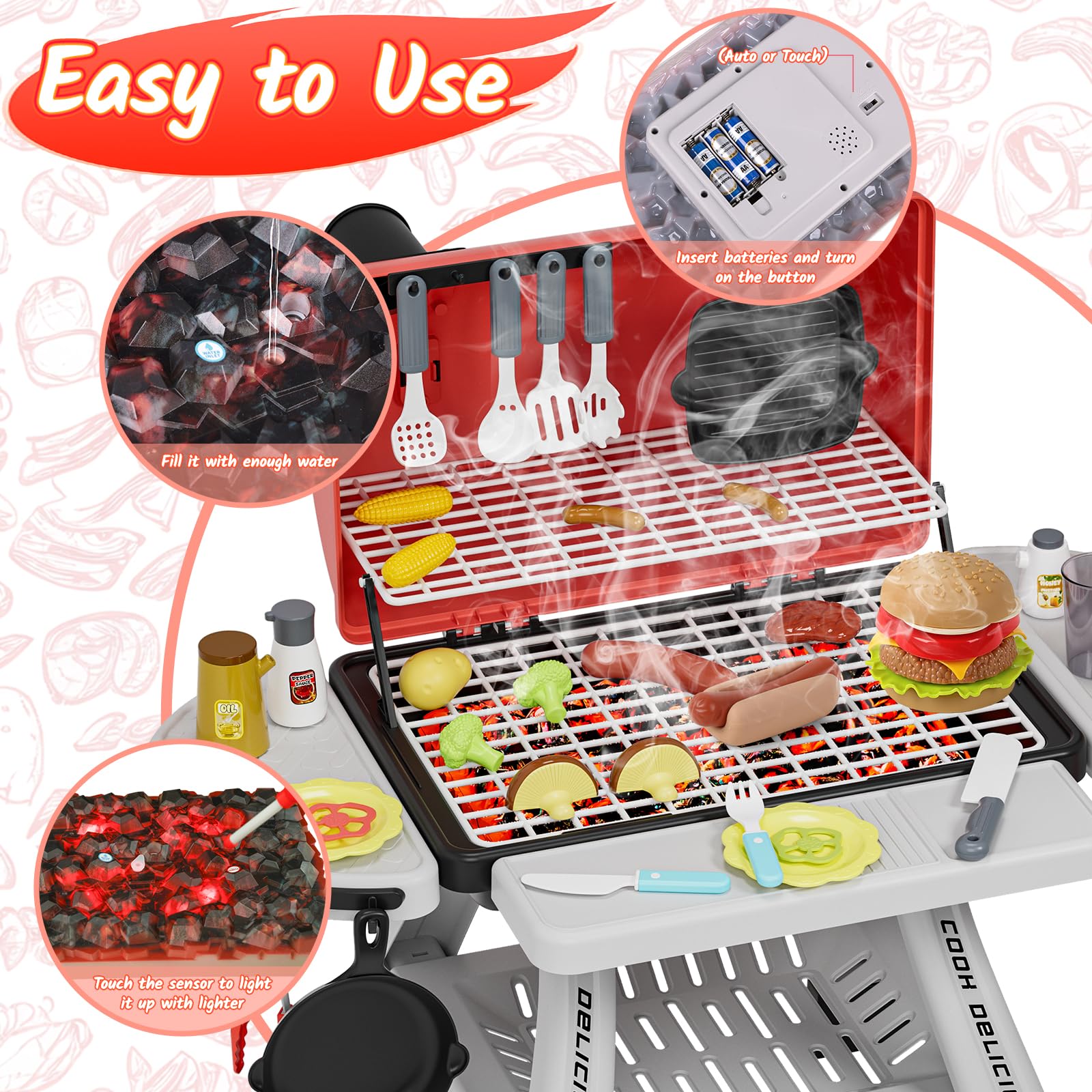 ToyM Kids BBQ Grill Playset with Smoke, Sound & Light photo 4
