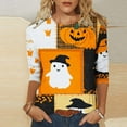 thumbnail image 2 of Halloween Women's Shirts 3/4 Length Sleeve Blouses Pullover Colorful Witch Ghost Pumpkin Printed T Shirt Crewneck Tunic Tops Casual Halloween Costumes, 2 of 5