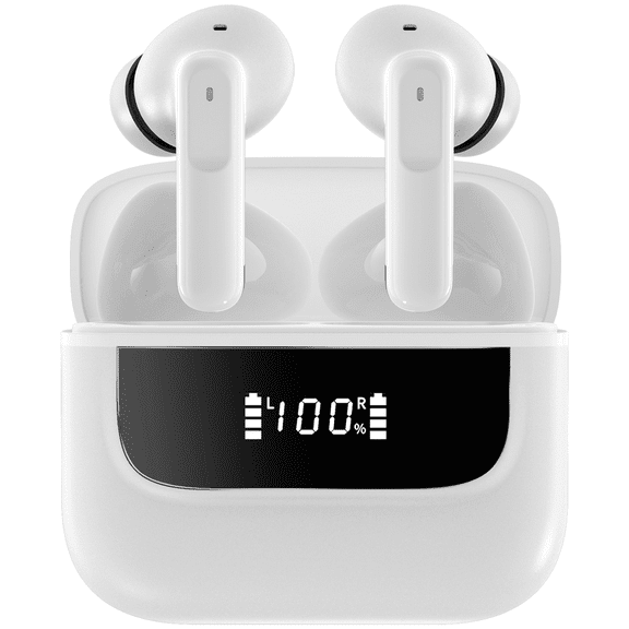 Hmusic H26 True Wireless Earbuds – 13mm Dynamic Driver, 4-Mic ENC with AI Noise Cancelling, 40H Playtime, Bluetooth 5.4, IPX4 Waterproof, White