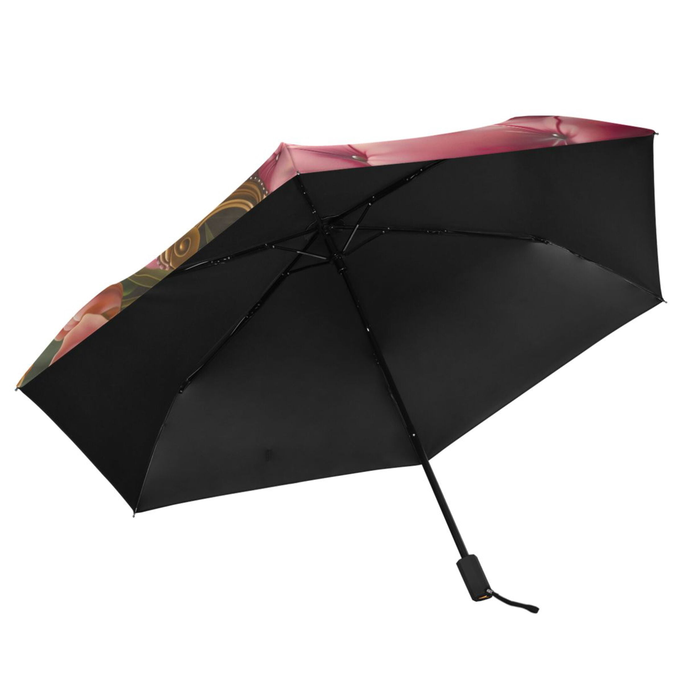 Compact Sun Umbrella Windproof Travel Umbrellas for Rain Strong Portable UV Protection Elegant Cat and Tulip Flower
