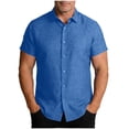 thumbnail image 3 of Thousandth Men's Big & Tall Linen Blend Shirts Casual Button Down Breathable Short Sleeve Daily Shirts Classic Collar Summer Workwear Tops with Chest Pocket, 3 of 9