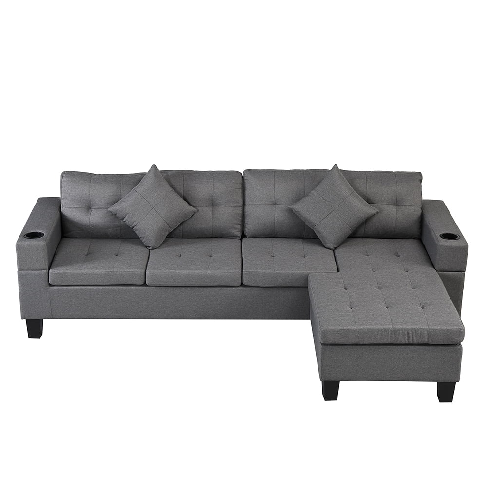 Kepooman L Shape Sectional Sofa Bed with Cup Holder & Left or Right