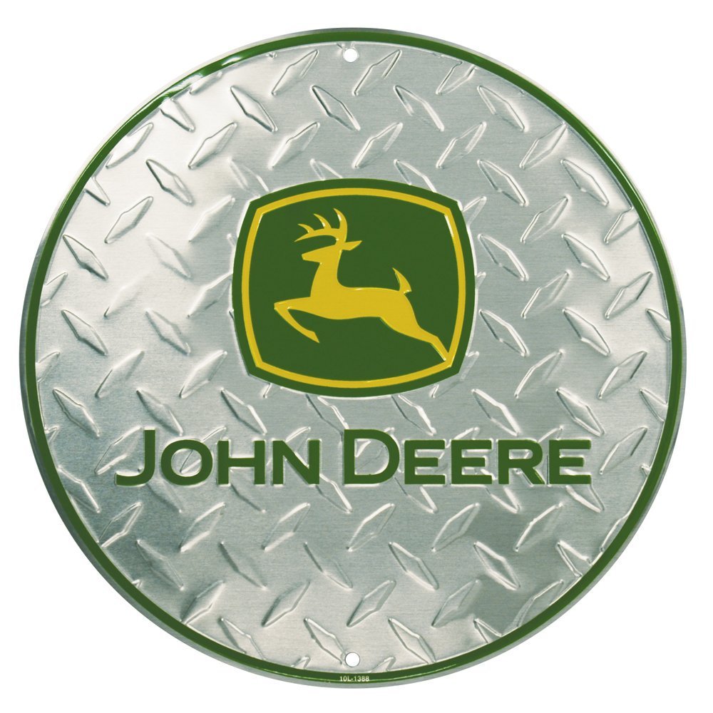 John Deere Round Sign, Embossed Diamond Design, Embossed and painted