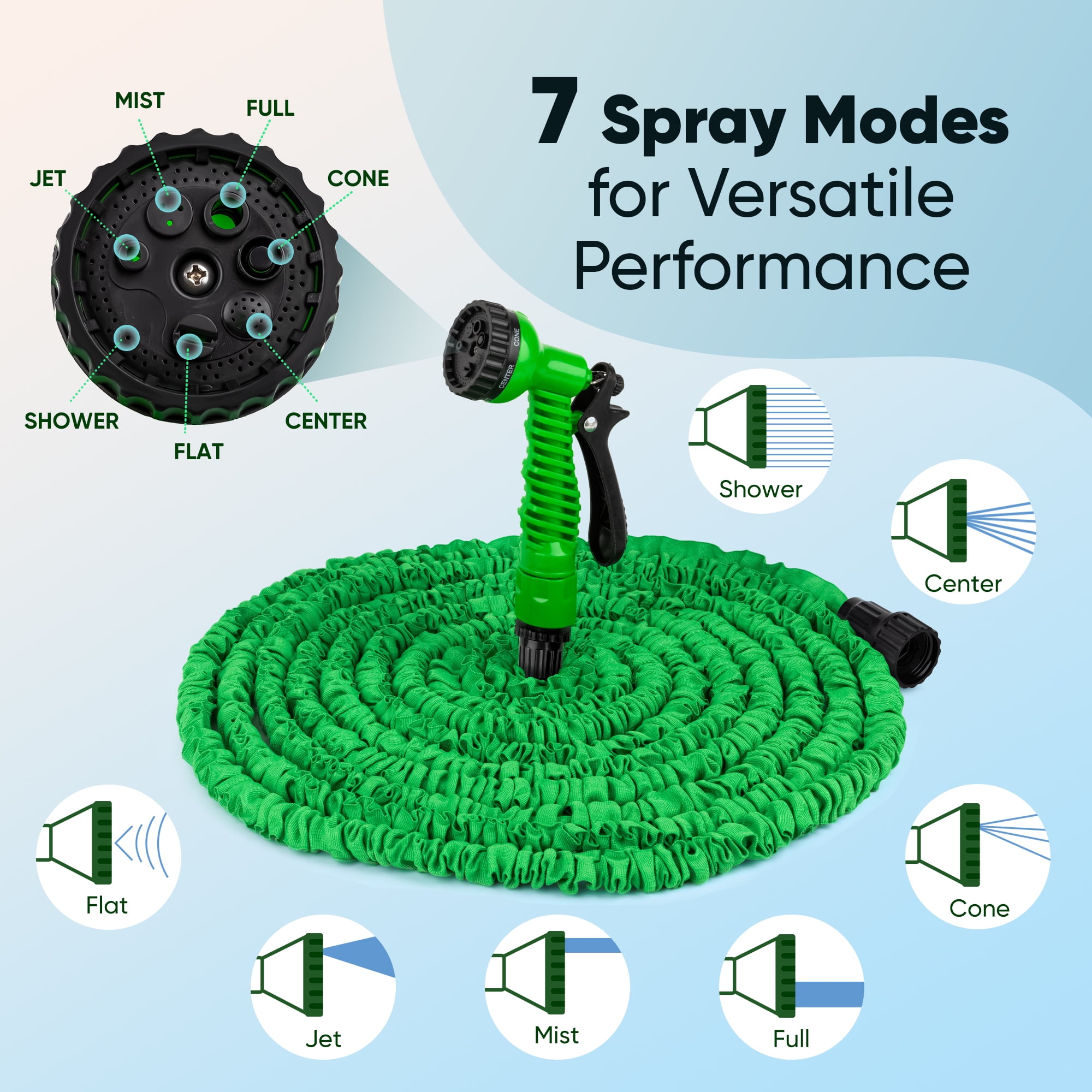 PortableOut 100ft Expandable Flexible Garden Water Hose, 3/4", 7 Sprayer Nozzle, Nylon, Outdoor