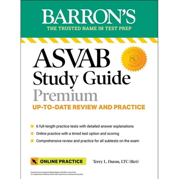 Barron's Test Prep ASVAB Study Guide Premium: 6 Practice Tests   Comprehensive Review   Online Practice, (Paperback)