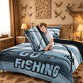thumbnail image 4 of meiyoeat Go Fishing Stripe King Size Comforter Sets For Kids,Blue Wood Fishing Comforters King Size For Boys,Black Reversible,3Pcs, 4 of 7