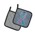 thumbnail image 2 of Carolines Treasures AN1217PTHD Teal Pink and Blue Ribbon for Thyroid Cancer Awareness Pair of Pot Holders  7.5HX7.5W, 2 of 3
