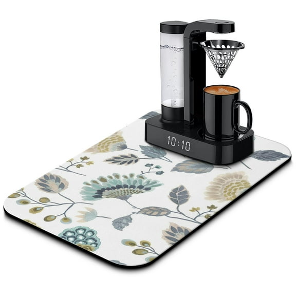Charming Vintage Flower Coffee Mat, 19.5x12in - Superior Absorbency, Non-Slip, Rubber-Backed Dish Drying Mats, Coffee Drying Mat Diatomaceous Material Kitchen Counter