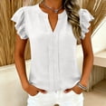 thumbnail image 4 of CQONEPT Womens Cap Short Sleeve Ruffle Blouse Casual Pleated V Neck Dressy Shirts Summer Slim Solid Trendy Work Outfits White M, 4 of 6