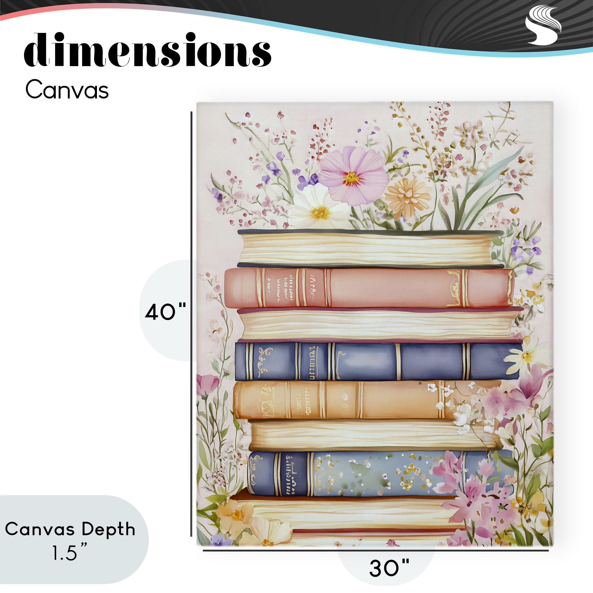 Stupell Industries Blooming Bookstack in Pastels Canvas Wall Art, design by LSR Design Studio