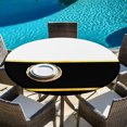 thumbnail image 6 of Modern Black Gold Round Tablecloth 36-44 Inch Round Fitted Table Cloth with Elastic Edge, Minimalist Geometric Yellow Striped Waterproof Table Cover Protector for Outdoor Picnic Party Dining, 6 of 9