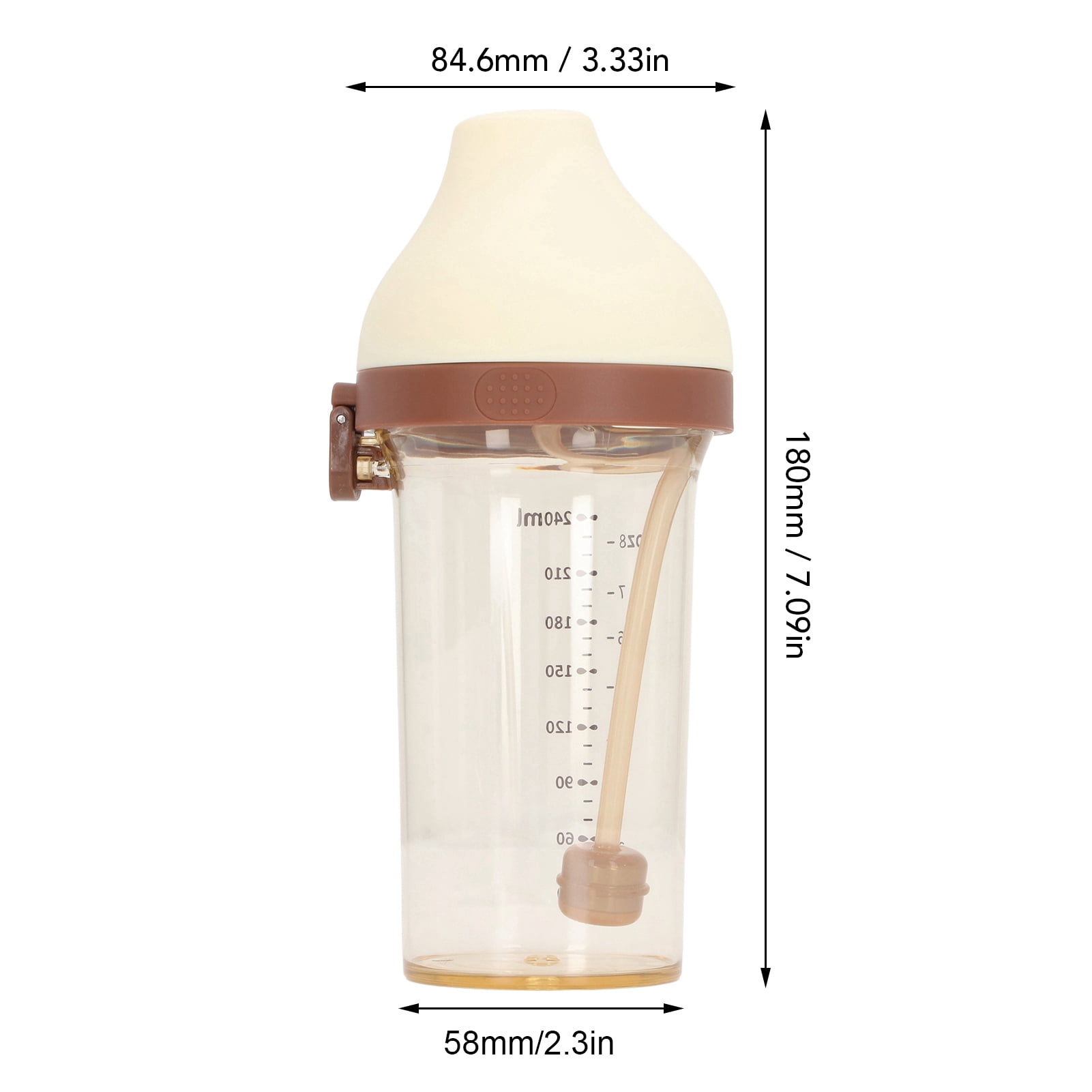 BIMZUC Silicone Weighted Straw Sippy Cup for Toddlers, Flip Top Wide Mouth Spill Proof Water Bottle, PPSU Brown, 8.12 oz / 240 ml, Prevent Choking, 12+ Months