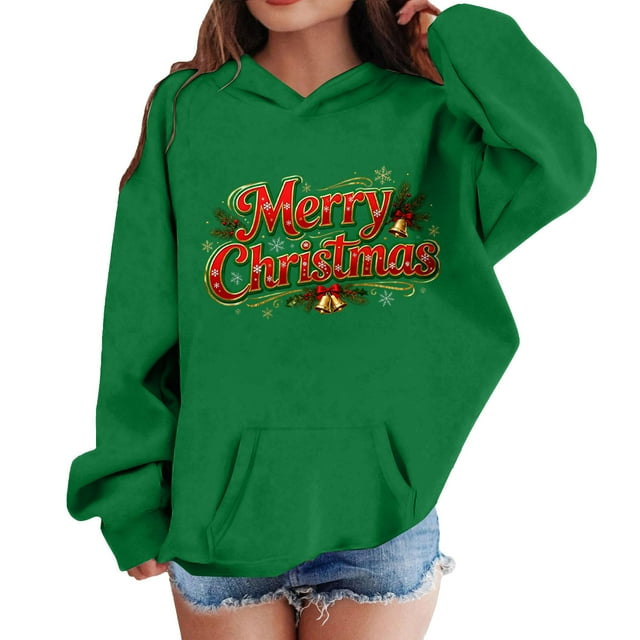 Girls Long Sleeve Tops, Pullover Sweatshirt with Crewneck and Pocket