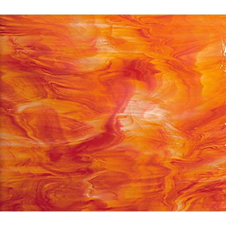 OCEANSIDE STAINED/FUSING GLASS SHEETS - WHITE/ORANGE-RED FUSIBLE (Large 12" x 16")