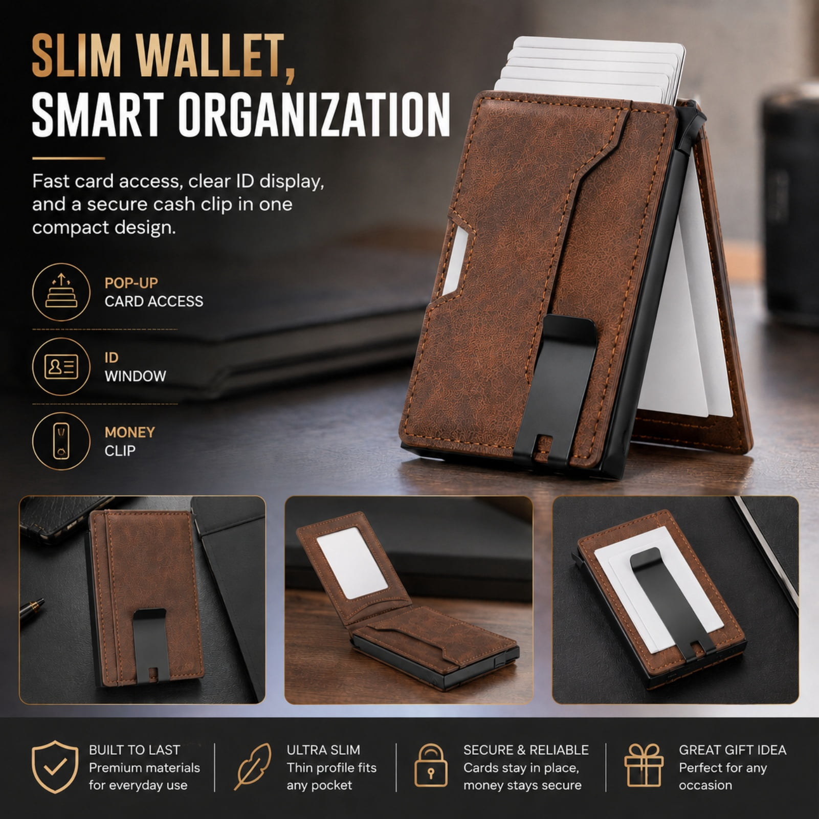 Lumanee Magvault Wallet, Lumanee Magvault Minimalist Wallet, Convenient Pop-Up Mechanism with Transparent Window, Signal Insulating Physical Layer, Ideal for Commuting and Travel