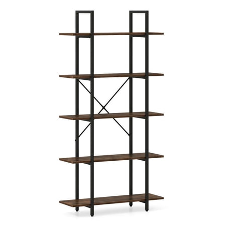 Resenkos 5-Tier 62" Tall Vintage Industrial Bookcase - Open Storage Shelves, Rustic Brown   Black