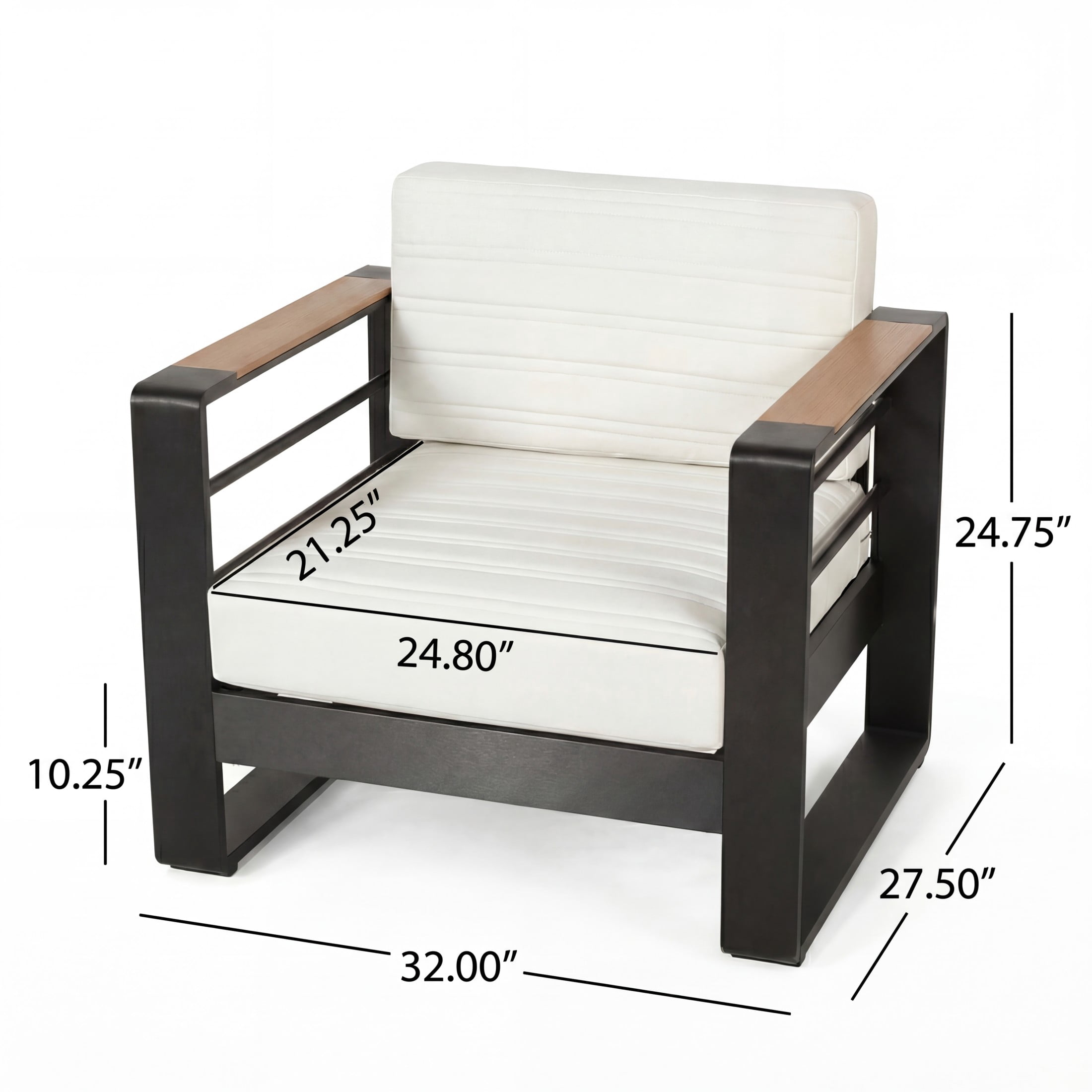 Christopher Knight Home Outdoor Club Chair, Aluminum Frame with Water-Resistant Cushions, Black