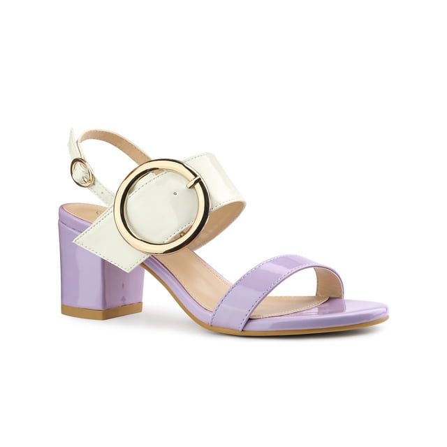 BLISSFUL STEP Slingback Block High Heel Sandals for Women Purple 8