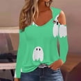 thumbnail image 2 of WREESH Halloween Long Sleeve Tops Women's Fashion Halloween Prints T-Shirt Long Sleeves Blouse Casual Tops Green, 2 of 5