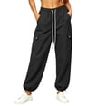 thumbnail image 3 of CaComMARK PI Parachute Pants for Women Baggy Elastic Waisted Lightweight Cargo Pants Adjustable Cuffs Hiking Joggers with Pockets Black, 3 of 5