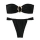thumbnail image 2 of Trajes de baño Amzcrzy Tankini para mujer, bikini de control de abdomen para mujer, cintura alta, ajuste de cordón, bikinis, traje de baño fruncido, conjunto dividido, negro, M, 2 of 7