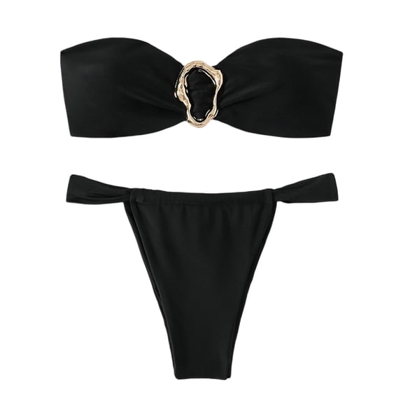 Awdenio High Waisted Bikini Sets for Women Bandeau Swimsuits Strapless Tie Back Bikini Sets High Cut 2 Piece Bathing Suit Swimwear