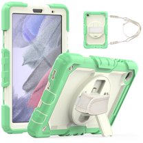Dteck Built-in Screen Protector Case for Samsung Galaxy Tab A7 Lite 8.7" SM-T220/T225 (2021),Shockproof Rugged Rubber 3-Layers Protection Full Cover Kickstand Hand/Shoulder Strap Case,Green