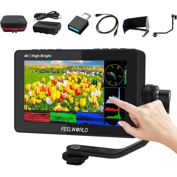 FEELWORLD F6 Pro 5.5 Inch 1600nits Touch Screen DSLR Camera Field Monitor with 4K HDMI 3D LUT 1920x1080 IPS F970 External Kit Install for Film Studio (with Battery,Charger, Storage Case kit)