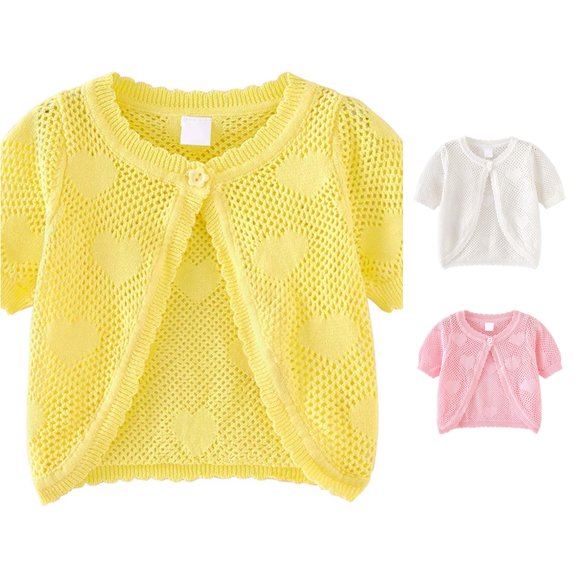 WhouRiu Girls Knit Cardigan Tops Casual Solid Color Short Sleeve Open Front Shirts Kids Hollow Out Comfortable Cute Everyday Blouses,2-3 Years