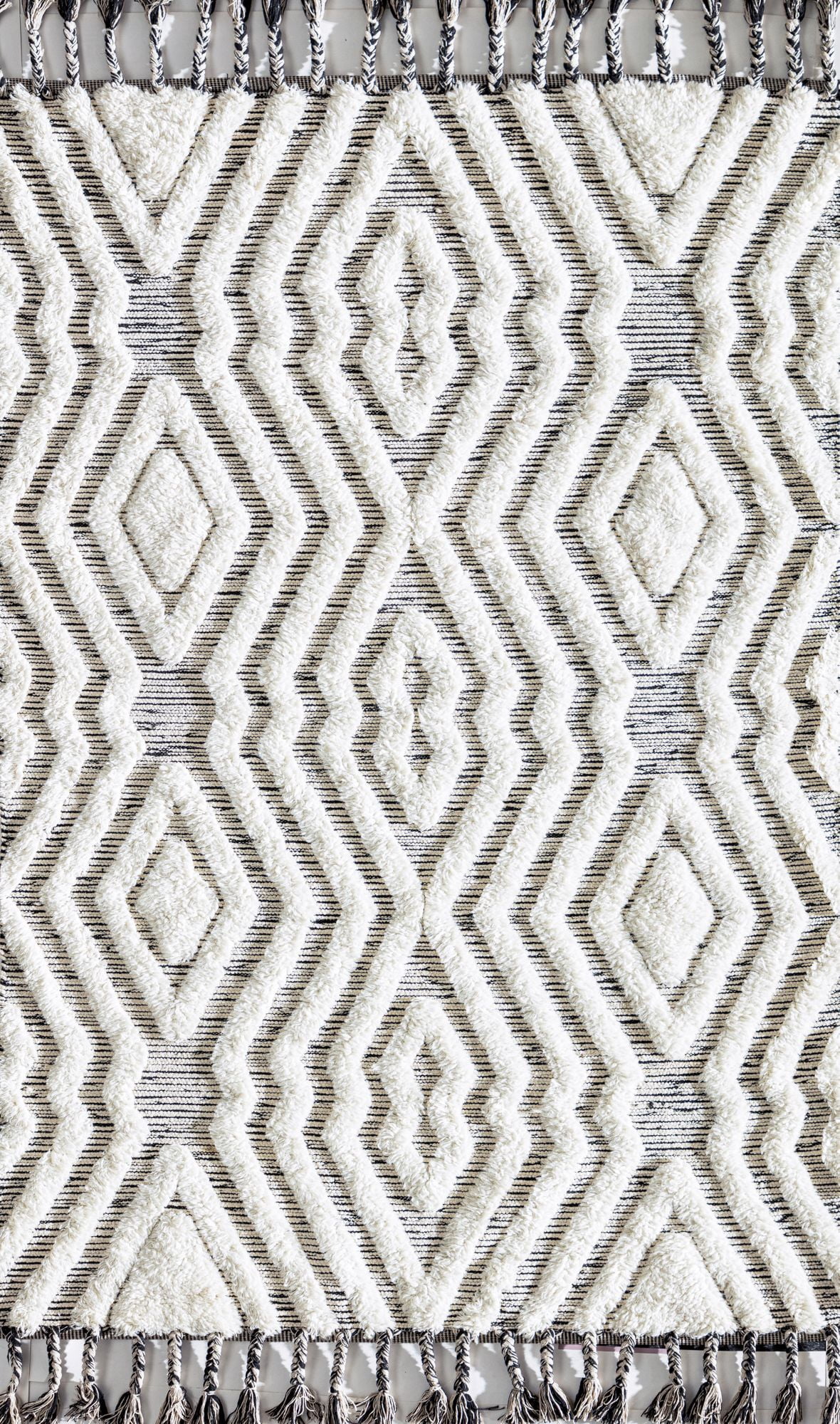 Rugs America Cream Almodine CR15A Textured/Diamond Bohemian White Area Rug, 5’0”x7’0”