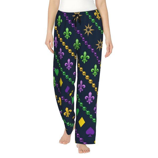 Balery Mardi Gras Strings of Beads Pantalones de pijama para mujer, pijamas ultraligeros, pantalones de estar por casa-Large