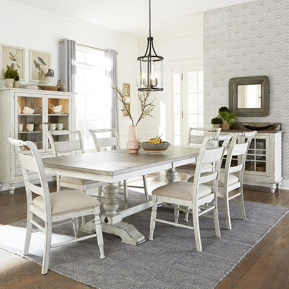 Liberty Furniture Industies, INC Whitney 7 Piece Trestle Table Set - Antique Linen w/ Weathered Gray