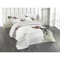 thumbnail image 2 of Ambesonne East Quilted Coverlet 3 Pcs, Cherry Blossoms and Boat, King Size, Ruby Pale Grey, 2 of 4