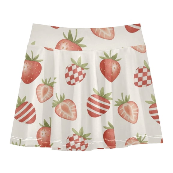 Girls' Skorts Elastic Waist Skorts with Inner Shorts Athletic Workout Shorts Skirts Striped Strawberry Pattern X-Small