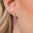 thumbnail image 3 of Gem Stone King 18K Rose Gold Plated Silver Pink Created Sapphire Drop Dangle Earrings for Women | 1.65 Cttw | Gemstone September Birthstone | Round 5MM, 3 of 6